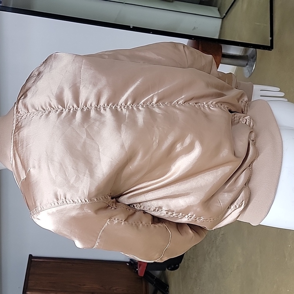 TOPSHOP  Metallic Beige Pink Gold Bomber Full Zip Jacket Size 6 - Picture 6 of 12